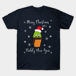 Merry Christmas And A Prickly New Year - Cute Cactus With Christmas Scarf T-Shirt